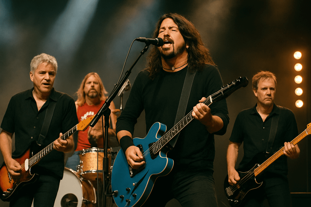 Foo Fighters en concert, chanteur en avant